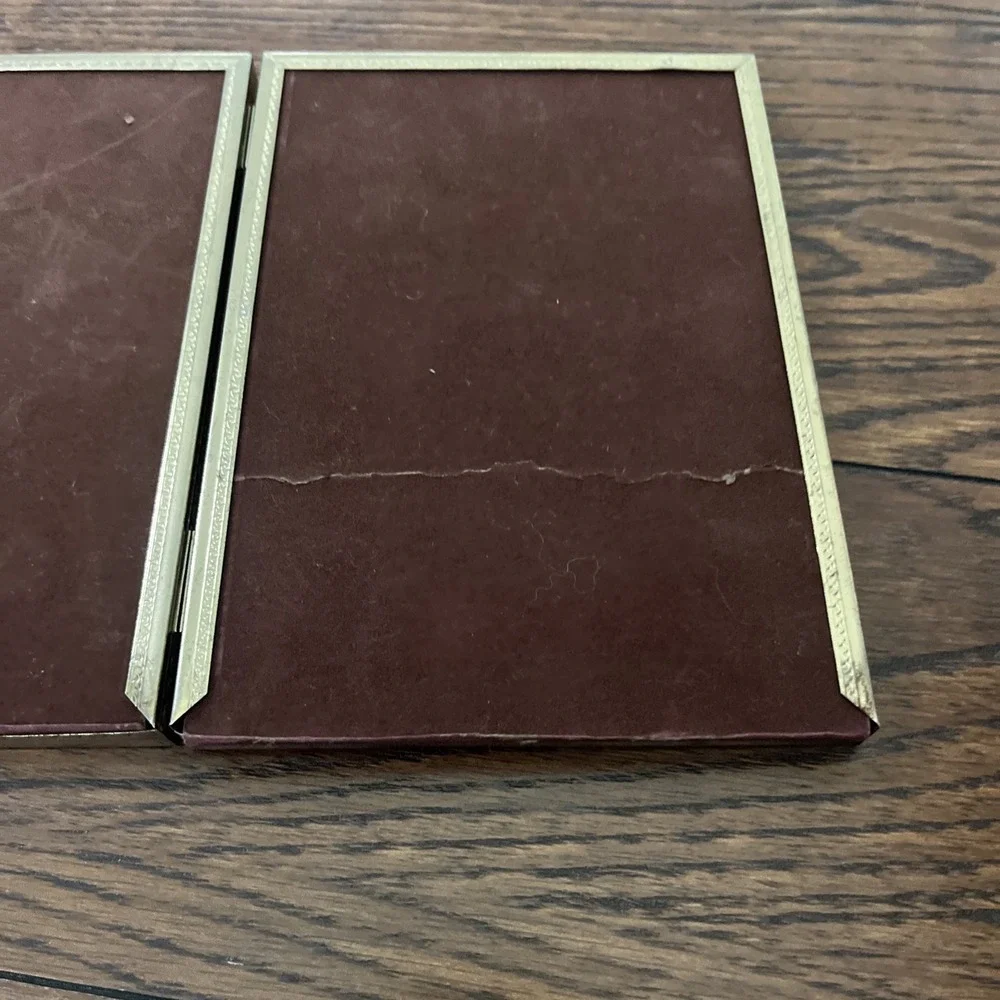 Vintage 5x7 Brass Gold Color Bifold Scroll Photo Picture Frame Double Hinged